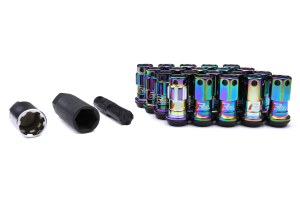 KICS R40 Iconix 12x1.25 Neo Chrome Lug Nuts w/ Locks and Black Caps - Universal