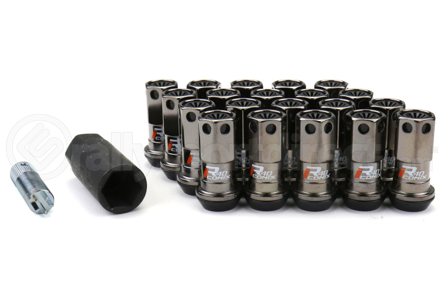 KICS R40 Iconix Lug Nut Set w Black Plastic Caps M12x125 WRIF03CK