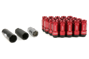 KICS Leggdura Racing Shell Type Lug Nut Set 53mm Open-End Look 12X1.25 Red - Universal