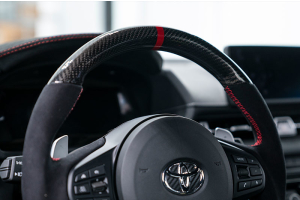 OLM Carbon Pro Steering Wheel Carbon Fiber and Alcantara with Red Stripe - Toyota Supra 2020+