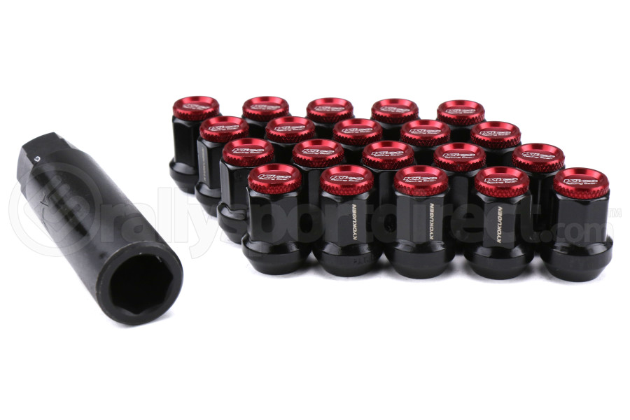 KICS Kyokugen Lug Nuts w/ Aluminum Cap 12x1.25 Black / Red - Universal