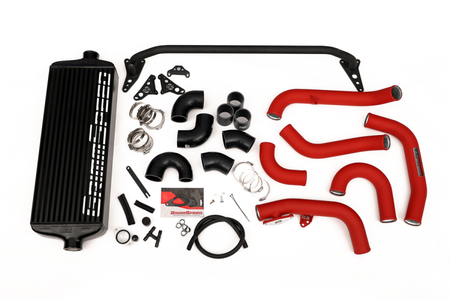 GrimmSpeed Front Mount Intercooler Kit Black Core w/ Red Piping - Subaru WRX 2015 - 2020