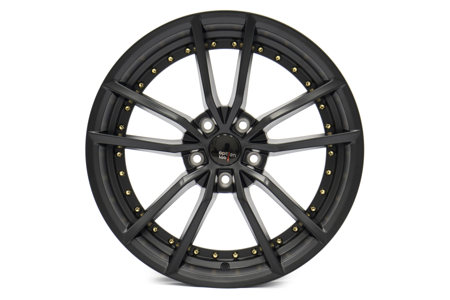 Option Lab Wheels S409 18x95 35 5x114 Matte Black w Gold Rivets L09