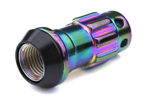 KICS R40 Iconix 12x1.25 Neo Chrome Lug Nuts w/ Locks and Black Caps - Universal