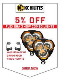 Save 5% Off This Pair Of KC Hi-Lites with purchase of Grimm-Offroad Hood Hinge Light Covers!